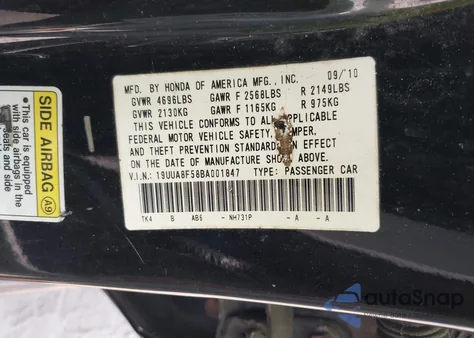 2011 Acura Tl from USA, damaged, VIN 19UUA8F58BA001847